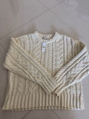 J.Crew Women’s Ivory Lace Cable Knit Sweater - Large